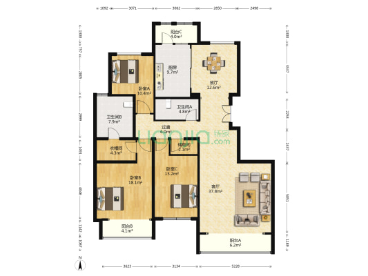 泛海国际碧海园 3室2厅2卫 198平方
