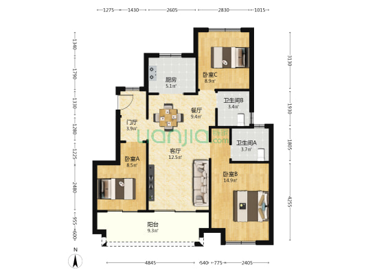 阳光城文澜府 3室2厅2卫 98平方