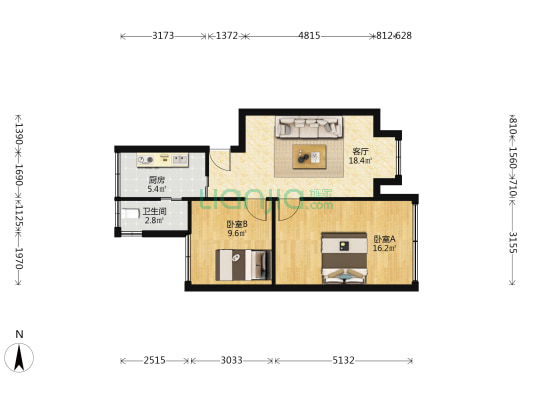 富水南路71号 2室1厅1卫 62平方