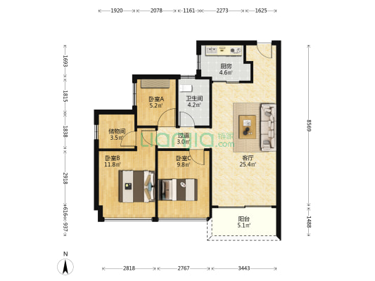 富康锦绣壹号5期 3室1厅1卫 91平方