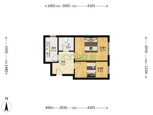 地铁名典迎春苑 2室0厅1卫 56平方