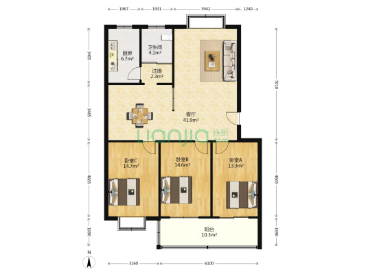 鸿泰花园 3室1厅1卫 132平方