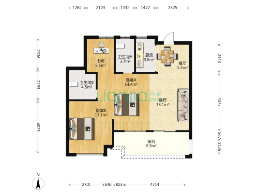 欣隆府 3室2厅2卫 90平方