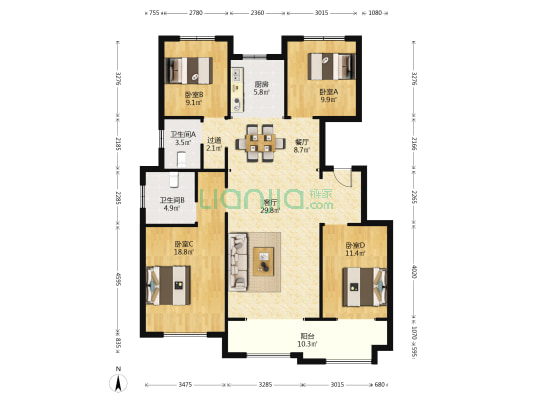 硕园经典 4室2厅2卫 146平方