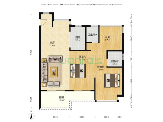 新湖曦湾春晓 3室1厅2卫 108平方