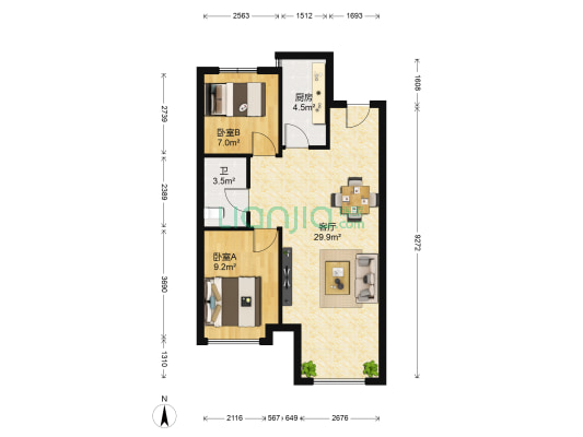 孔雀城大学里四期 2室1厅1卫 81平方
