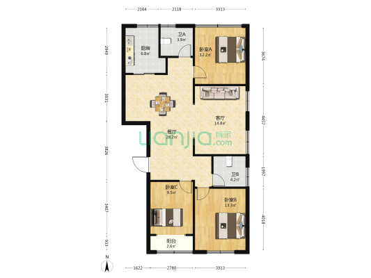 建业金座 3室2厅2卫 93平方