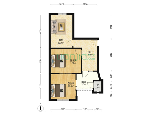 北站东二路19号 2室2厅1卫 46平方