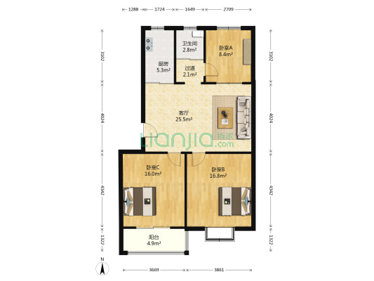 百合嘉苑 3室1厅1卫 103平方
