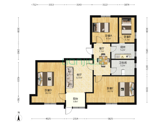 交通厅宿舍(文源三条) 4室2厅1卫 110平方
