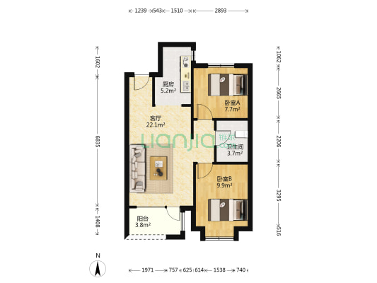 孔雀城紫涵园 2室1厅1卫 76平方