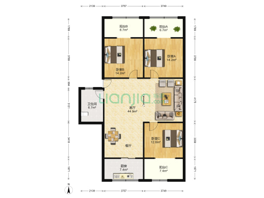 食品城小食品酒类市场 3室1厅1卫 149平方