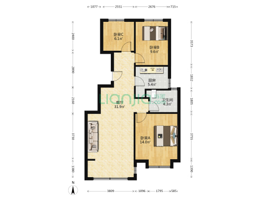 雅馨园 3室1厅1卫 93平方