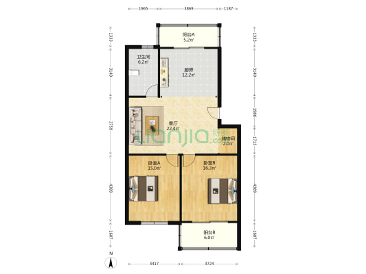 永和花苑 2室1厅1卫 97平方