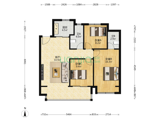 棠颂云著 3室1厅2卫 96平方