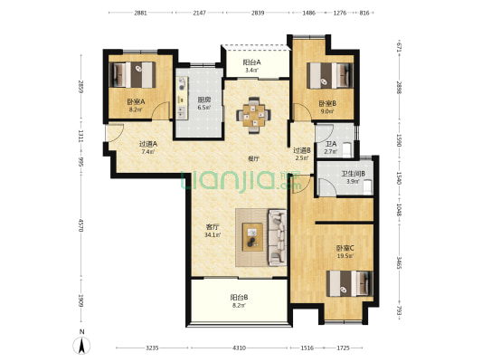 金一·克拉双城 3室1厅2卫 131平方