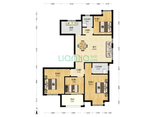 金水东庭 4室1厅2卫 136平方