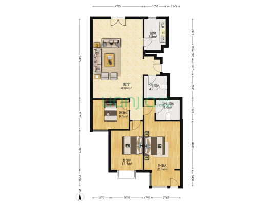 怡和熙園 3室1厅2卫 129平方