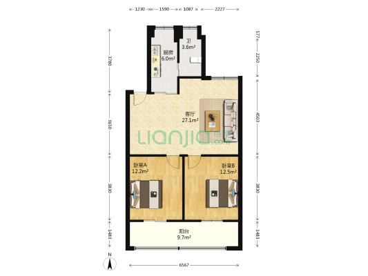 造漆厂宿舍 2室1厅1卫 77平方