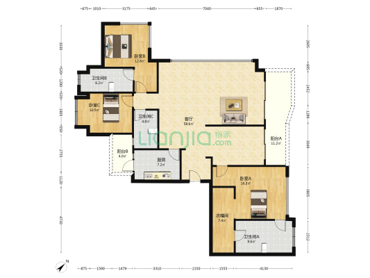 融侨望云 3室1厅3卫 192平方