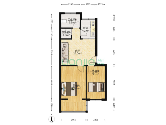汽贸苑小区 2室1厅2卫 58平方