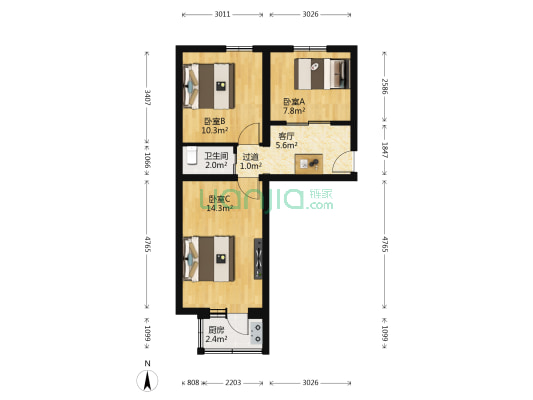 三家店新河路 3室1厅1卫 56平方