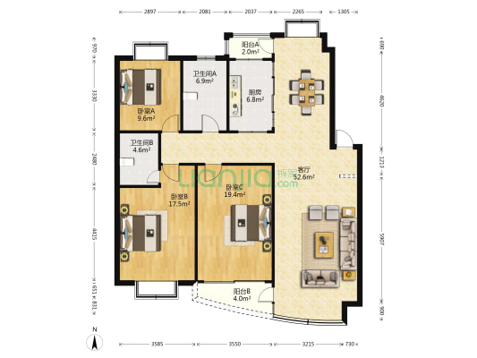 华侨公寓(太仓市) 3室1厅2卫 144平方