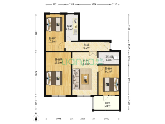 永定路西里 3室1厅1卫 95平方