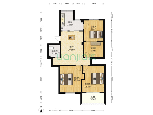 保兴花园  4室1厅1卫 98平方