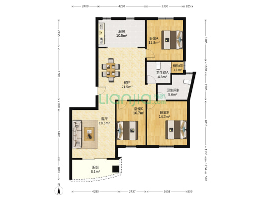 虹桥花苑 3室2厅2卫 143平方