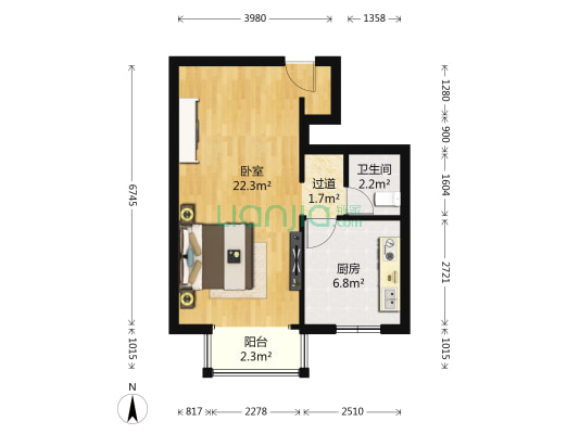郁花园三里 1室0厅1卫 47平方