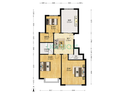 欧乐堡小区 3室1厅2卫 111平方