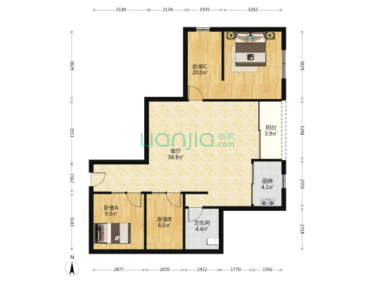 群星商住大厦 3室1厅1卫 118平方
