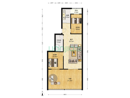 幸福东区 3室1厅1卫 76平方