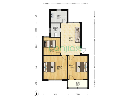 杨庄新村 3室1厅1卫 81平方