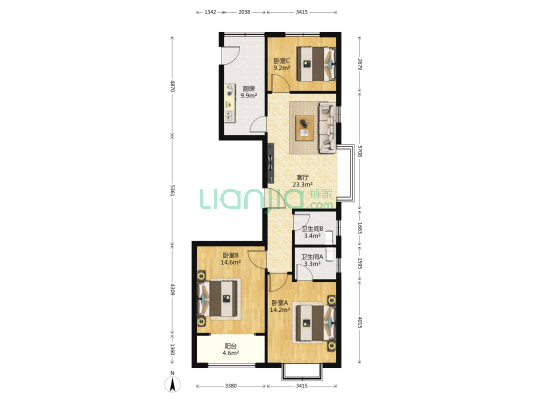 新都汇 3室1厅2卫 122平方