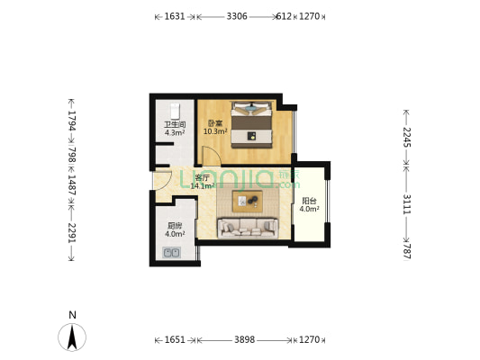 中海阅江府 1室1厅1卫 55平方