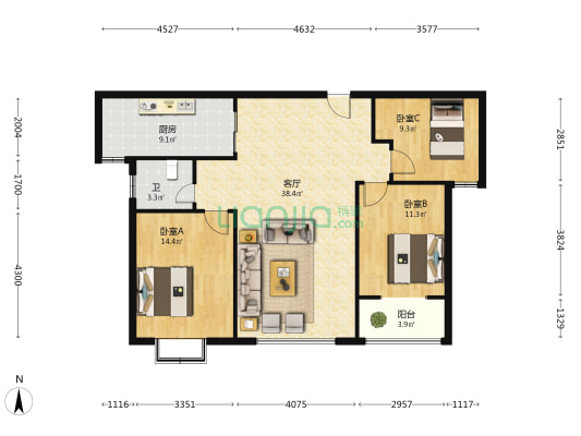 森源盛世公馆 3室1厅1卫 116平方