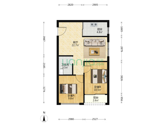 邻里中心 2室1厅1卫 78平方