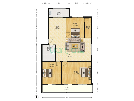 公交双西高层小区 3室2厅1卫 183平方