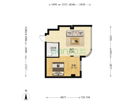 自由港 1室1厅1卫 53平方