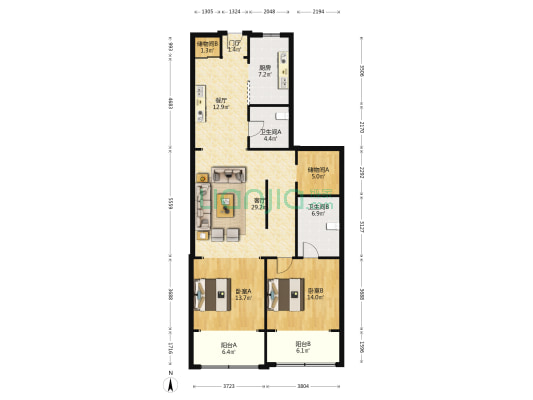 爱俪园 2室2厅2卫 142平方