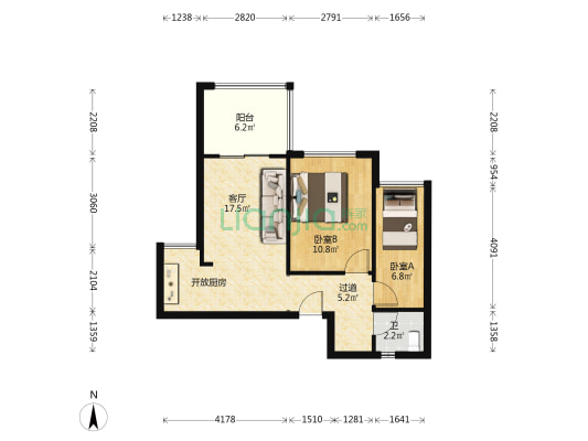 龙昆悦城 2室1厅1卫 59平方