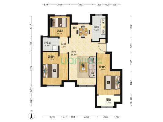 中骏丽景府 3室1厅1卫 89平方