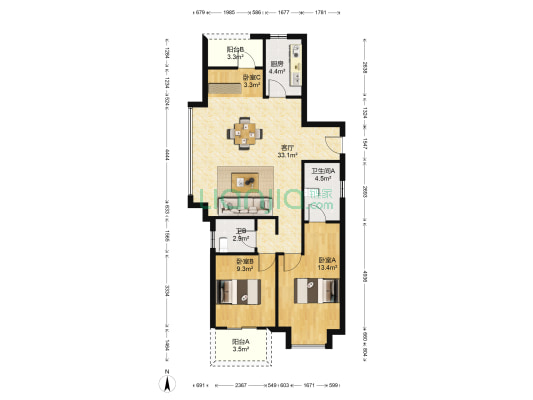 翰景悦府 3室1厅2卫 103平方