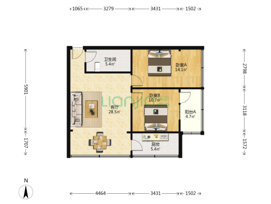 金岛花园 2室1厅1卫 88平方