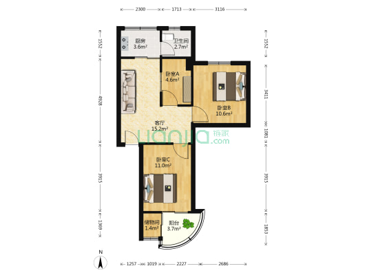 禾祥西路44号~182号 3室1厅1卫 73平方