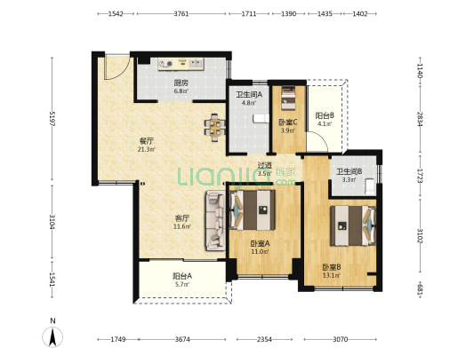 百悦尊邸 3室2厅2卫 108平方