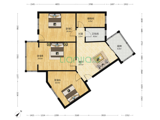 义勇路126号 3室1厅1卫 110平方