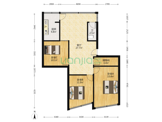 文林路一段44号 3室1厅1卫 83平方